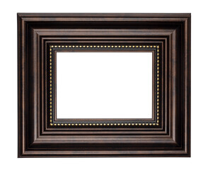 Wall Mural - Classic brown wooden picture frame with golden details, isolated cutout on a transparent background.