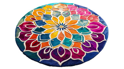 A colorful rangoli pattern symbolizing prosperity and joy, isolated on white, cut out