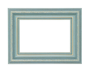 Wall Mural - Empty turquoise blue vintage wooden frame with ornaments isolated cutout on a transparent background.