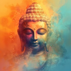 Wall Mural - hindu buddha avatar, divine aura, subtle background, watercolor style
