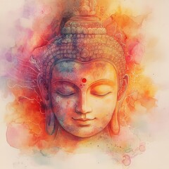 Wall Mural - hindu buddha avatar, divine aura, subtle background, watercolor style