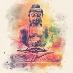 Wall Mural - lord buddha graphics, soft gradients, spiritual focus, watercolor style