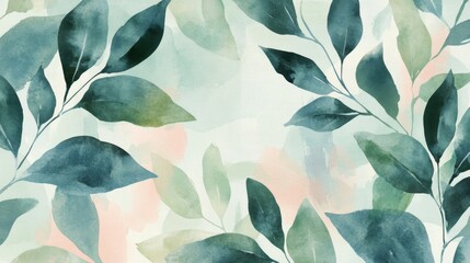 Poster - Elegant greenery abstract nature watercolor illustration soft palette lush environment artistic concept for relaxation