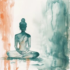 Wall Mural - yoga and buddha art, serene pose, soothing palette, watercolor style