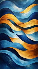 Wall Mural - abstract painting of flowing golden and blue waves, artistic and dynamic composition, bold and vibrant focus, modern and luxurious design