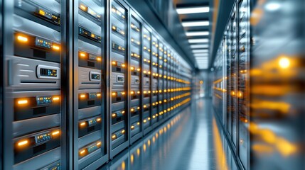 Poster - futuristic data center server racks in high tech telecommunication facility