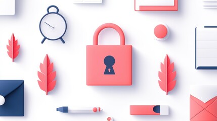Poster - Red Padlock with Autumn Leaves Backdrop Symbolizing Privacy and Security Concept
