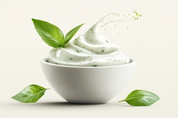 Poster - A clean, modern icon of tzatziki in a small dish, with a simple olive oil swirl, designed with soft gradients