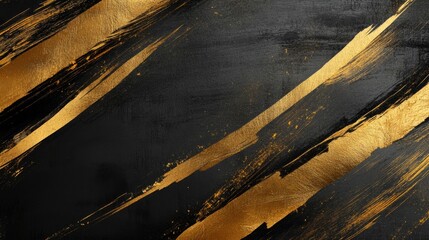 Poster - Dynamic golden brush strokes on black canvas abstract art graphic design modern aesthetics close-up view creative expression