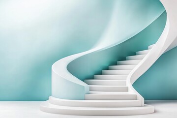 Poster - A flat design of a Thai ubosot naga staircase, using minimal details and a soft color palette