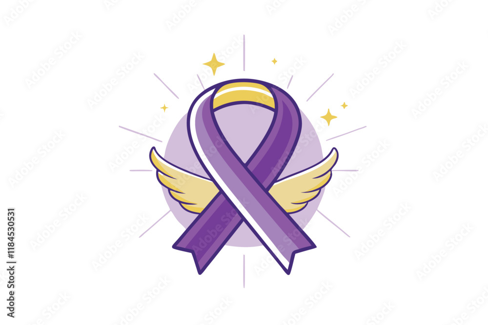 Artistic design of a purple cancer ribbon with shining details and ...
