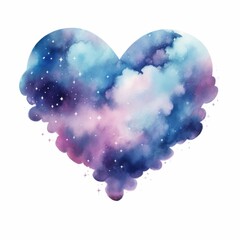 Poster - A heart-shaped cloud design with vibrant colors, blending blues, purples, and pinks, resembling a dreamy cosmic scene filled with stars.