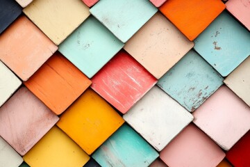 Aufkleber - A geometric design of a Thai ubosot roof, with overlapping shapes representing its vibrant tiles in subtle pastel colors