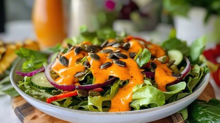 Wall Mural - Colorful and Nutritious Vegetable Salad Served on a Plate  Healthy Meal Concept with Fresh Organic Produce