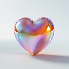 Poster - A colorful, translucent heart-shaped object reflecting light, showcasing a gradient of hues and a smooth surface against a simple background.