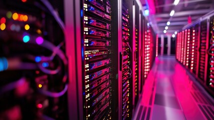 Poster - Colorful Illuminated Server Racks in Futuristic Data Center
