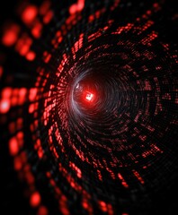 Poster - Red Digital Data Stream Tunnel with Central Lock Icon