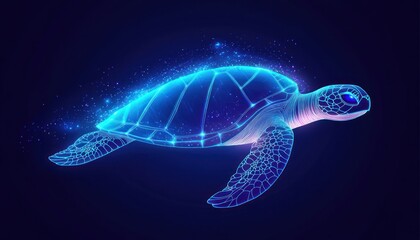 Poster - Celestial Sea Turtle, A Luminous Digital Rendering of a Marine Icon Swimming Through the Cosmos with Shimmering Constellations