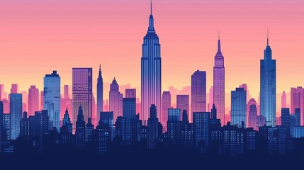 Poster - Stylized New York City Skyline at Sunset, Vibrant Colors