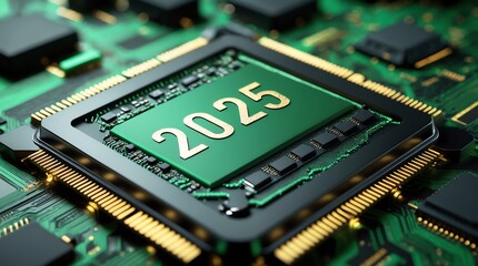 Poster - A close-up of a microchip featuring the year 