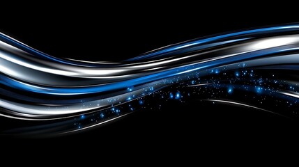 Fototapete - Blue & white abstract wave on black with sparkles