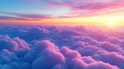 Canvas Print - Aerial view of sunset over fluffy clouds.