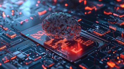 Poster - Glowing Microchip on Futuristic Circuit Board