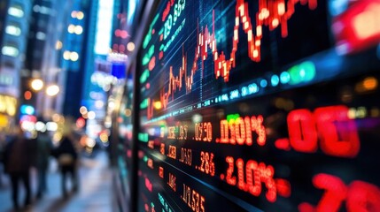 Poster - Nighttime Financial Data Display in Urban Cityscape