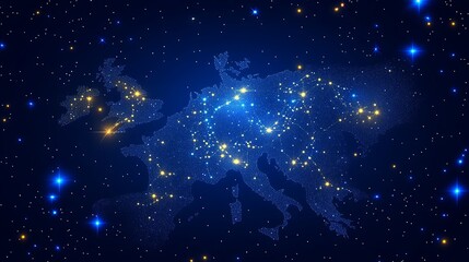 Poster - Europe map night lights space background data visualization