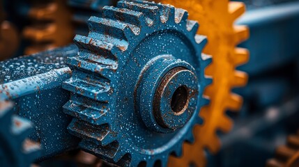 Wall Mural - Gears, blue and yellow.