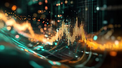 Poster - Vibrant Futuristic Financial Data Visualization with Dynamic Color Waves and Abstract Graph Patterns