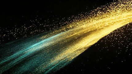 Poster - Gold, Teal Glitter Trail on Black Background