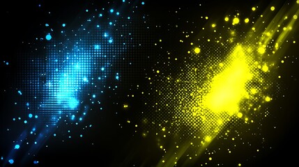 Poster - Blue & Gold Sparkling Pixelated Lights Background