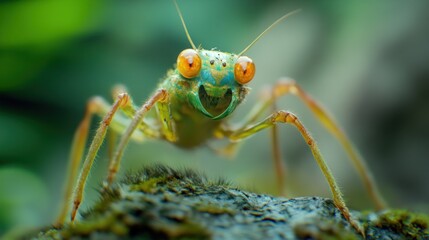 Sticker - Close-up of a Curious Mantis with Striking Orange Eyes