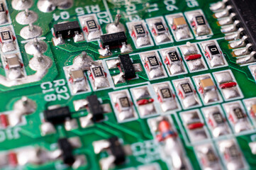 Wall Mural - Fragment of the printed circuit board of the processor with SMD components