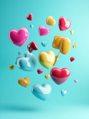 Leinwandbilder - Floating 3D chat bubbles and colorful hearts create a lively atmosphere in a vibrant setting. Generative AI