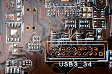 Wall Mural - Electronic SMD elements and electrical circuit board close-up