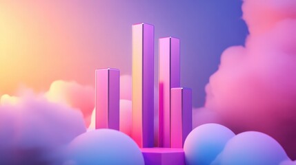 Poster - A D bar chart rising, symbolizing financial growth and business expansion in a dynamic, digital world.