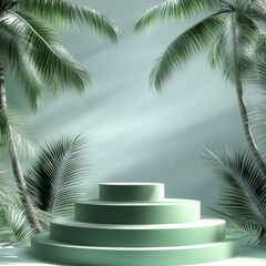 Wall Mural - Green Product Display Stand with Palm Trees