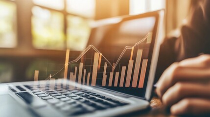 Poster - A close-up of a chart on a laptop showing a steady climb in financial metrics, symbolizing long-term business growth.