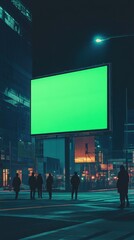 Fototapete - Urban nightlife illuminated by green billboard and amber streetlights in a modern cityscape