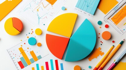 Poster - Colorful Business Infographic Elements on Desk for Data Analytics and Reporting