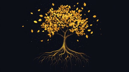 Poster - A creative illustration of a tree with golden leaves growing from the roots of a company logo.