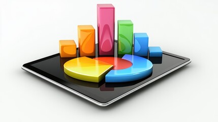 Poster - A digital tablet showing a pie chart and financial data, symbolizing business analytics and performance.