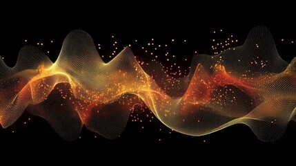 Poster - A dynamic wave of digital particles forming a D graph, symbolizing innovation and data analysis.