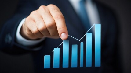 Poster - A financial expert presenting a report with a graph showing strong growth in revenue and business performance.