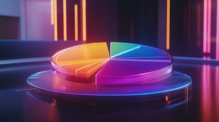 Poster - A glowing D pie chart with vibrant colors, suspended in a futuristic space-like environment.