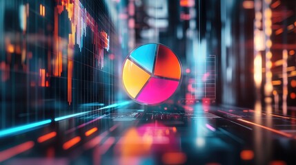 Poster - A glowing D pie chart with vibrant colors, suspended in a futuristic space-like environment.