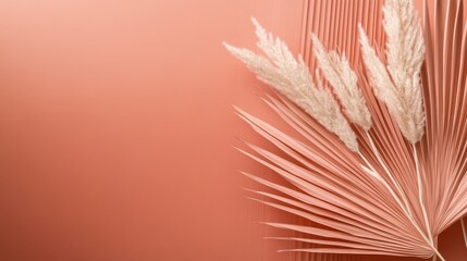 Aufkleber - Calming coral minimalist design featuring dried foliage against a soft backdrop