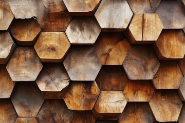 Poster - Wooden textures highlighted with hexagonal patterns, merging nature with geometry.